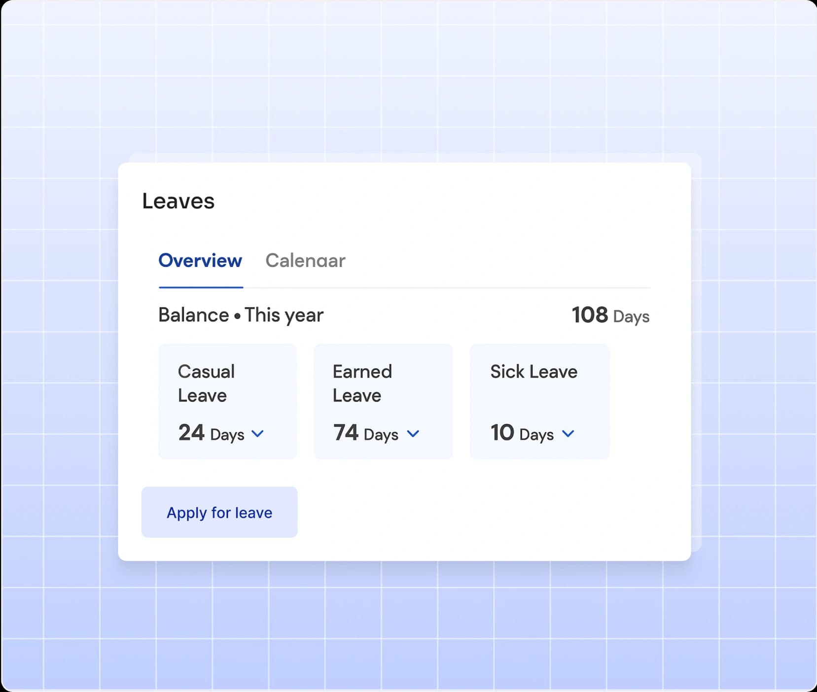 Leave balance dashboard